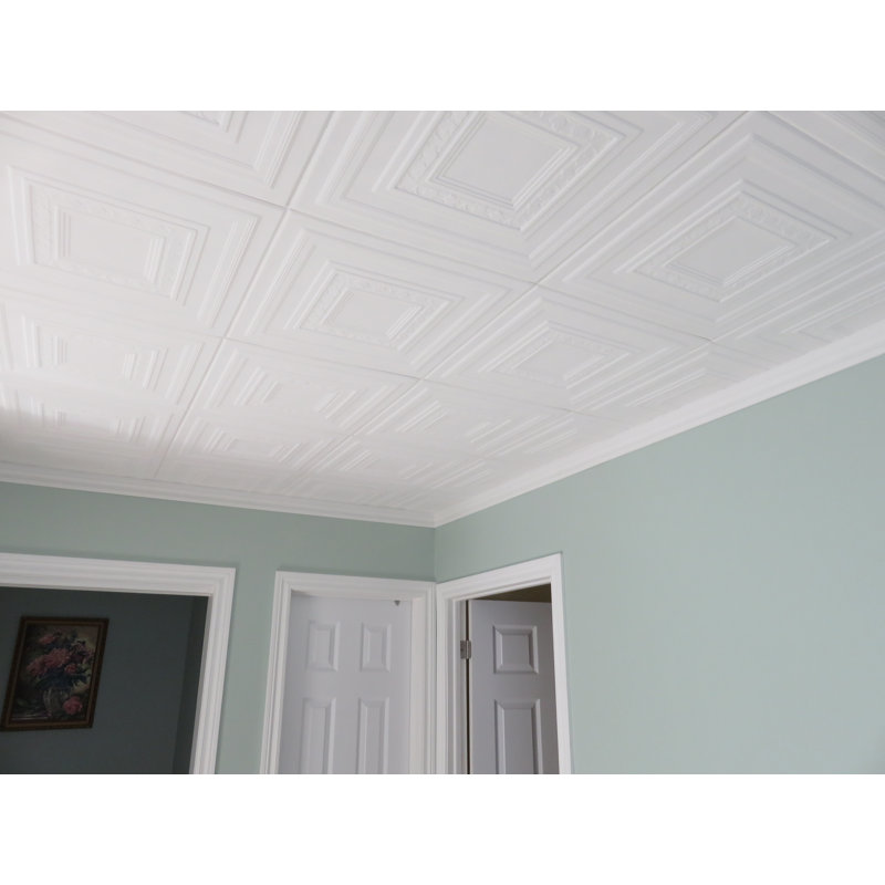 Carreau de plafond blanc en polystyrène 1,63 pi x 1,63 pi
