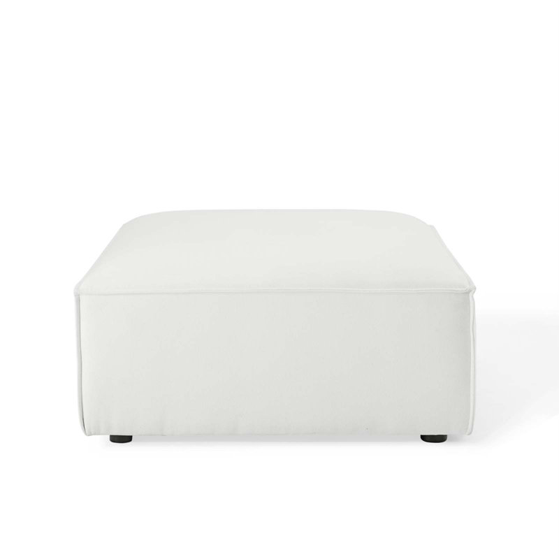 White Polyester Upholstered Round Ottoman