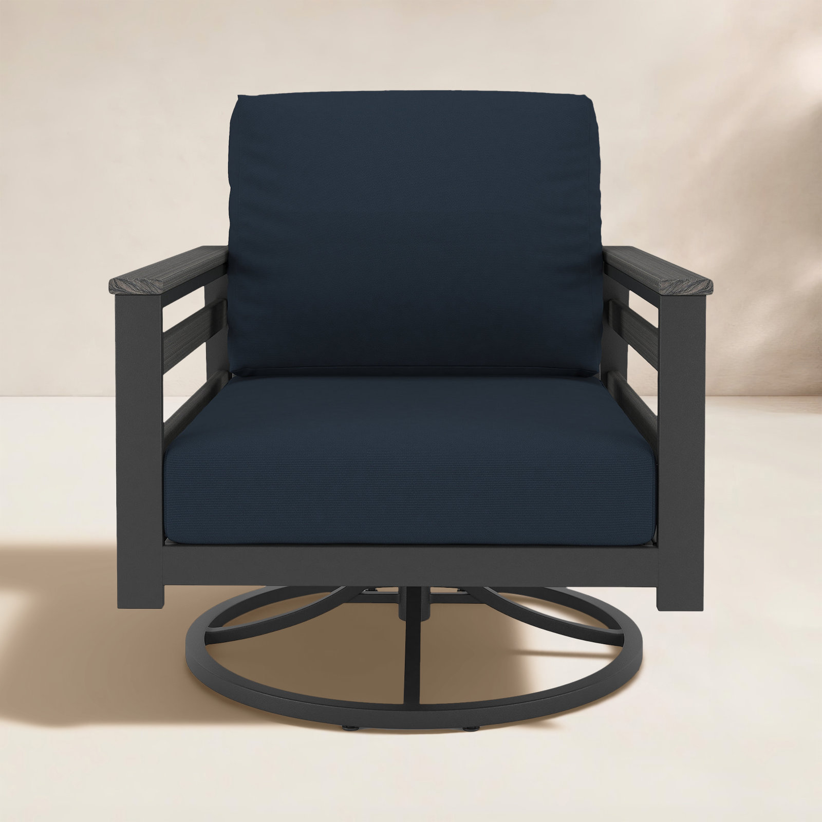 Townsend Sunbrella® Metal Swivel Patio Rocking Chair, Canvas Navy, Gray