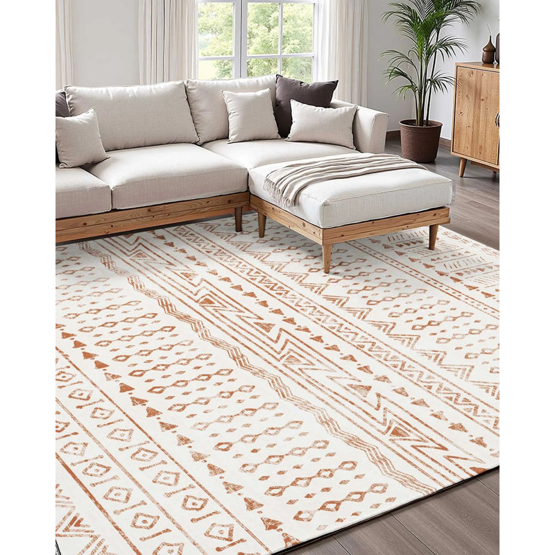 Area Rug, 6 x 9 ft Large Washable Rug, Non-Slip and Tear-Resistant Soft Carpet, Pet & Child Friendly Modern Area Rugs, Indoor Mat for Bedroom, Office, Living Room, Kids Room, Entryway, Beige