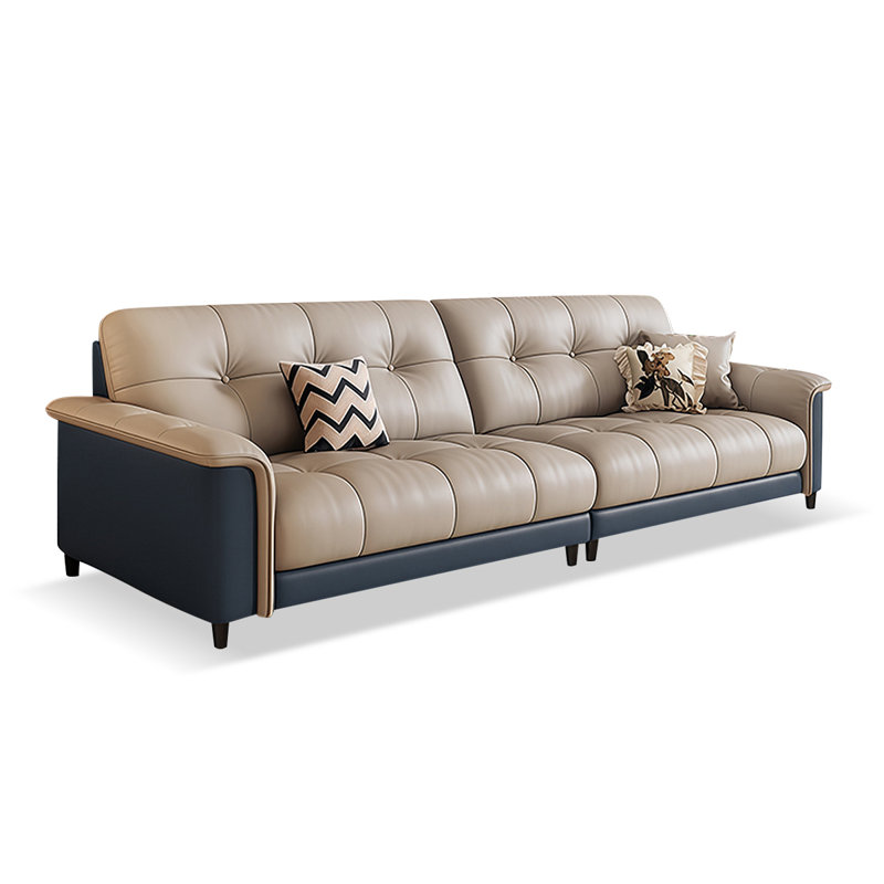 Canapé modulaire en cuir véritable kaki et bleu, Bleu, 4, H 34,65 po x l 110,24 po x P 40,55 po