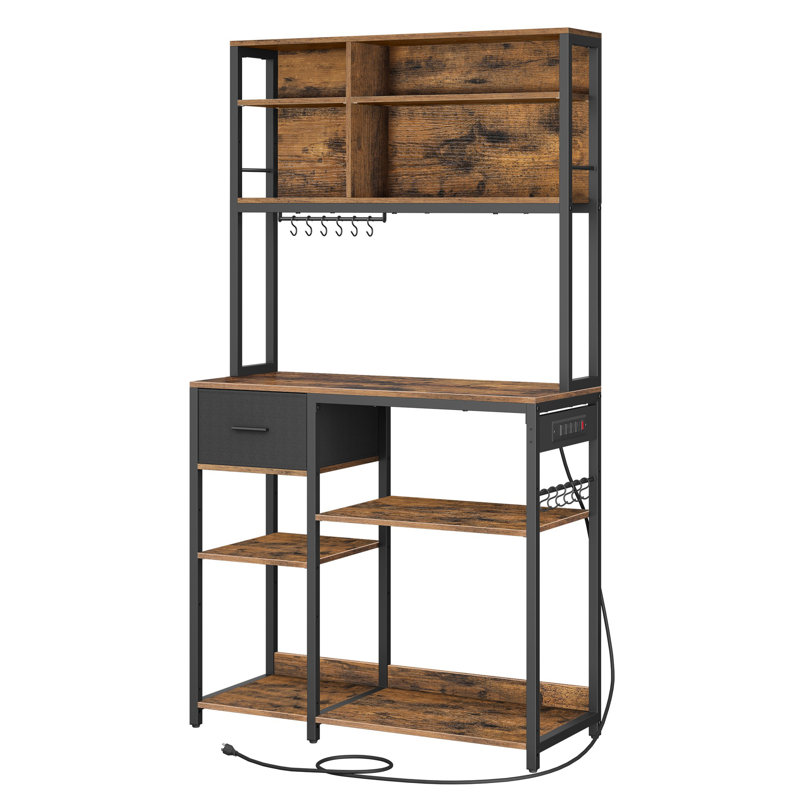 Coffee Bar With Adjustable Storage Shelves, Brown/Black