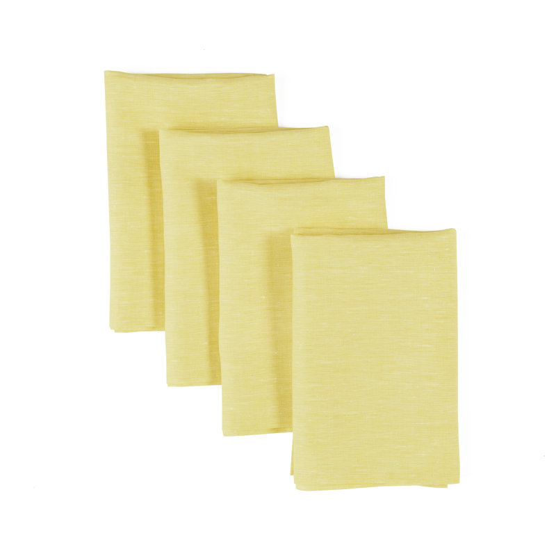 100% Pure Linen Dinner Napkins - Athena, Chambray Yellow