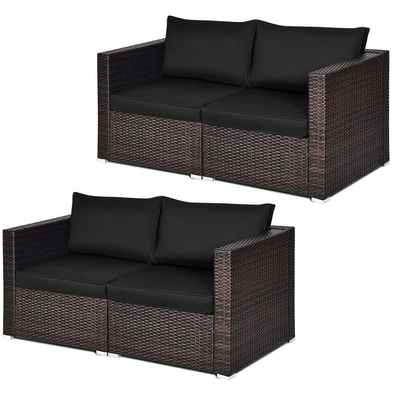 Millee 59'' Wide Wicker Loveseat with Cushions, Black