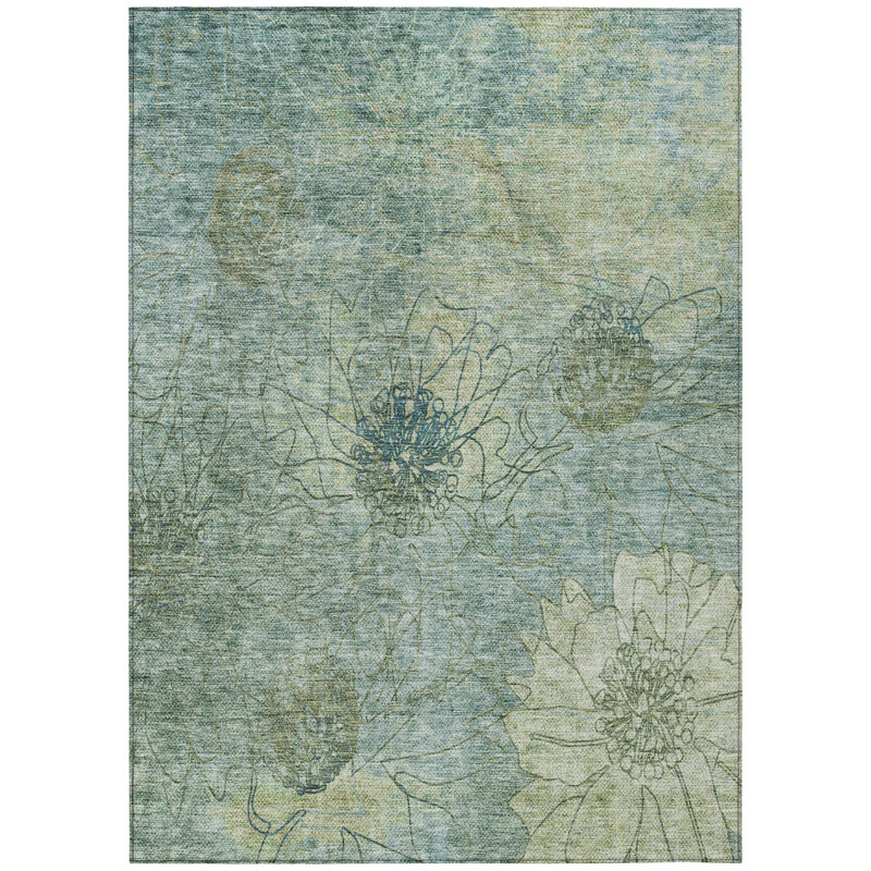 Machine Washable Indoor/Outdoor Leavittsburg ACN2235 Floral Rug, Rectangle 10' x 14'