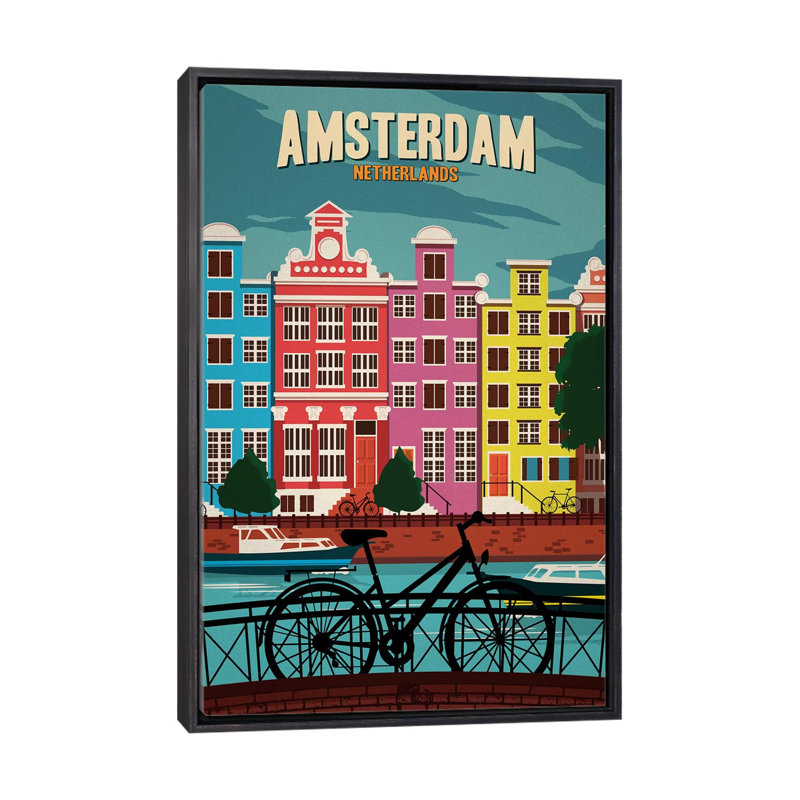 «Amsterdam» par IdeaStorm Studios, impression sur toile tendue, H 26 po x l 18 po x 1,5 po, Toile avec cadre noir patiné