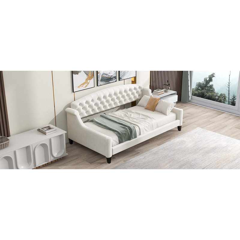 Tramone Modern Luxury Tufted Button Daybed, White , Twin