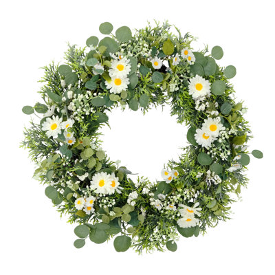30" Artificial Daisy Floral Spring Door Wreath, Multicolor