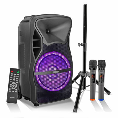 5 Core Party Speaker Portable PA System 2 Wireless Mic Bluetooth Loud Big Powered DJ Karaoke Machine -  ACTIVE HOME 12 2-MIC