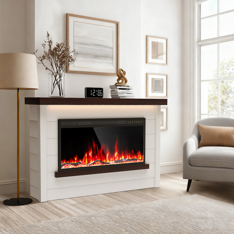 Foyer électrique 60 "avec manteau de cheminée, support pour 15 effets de flamme