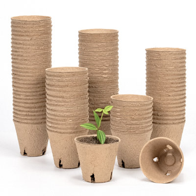 Paquet de 100 pots de bébé de 8 cm biodégradables avec drainage - pots écologiques pour le démarrage des graines et la propagation des plantes