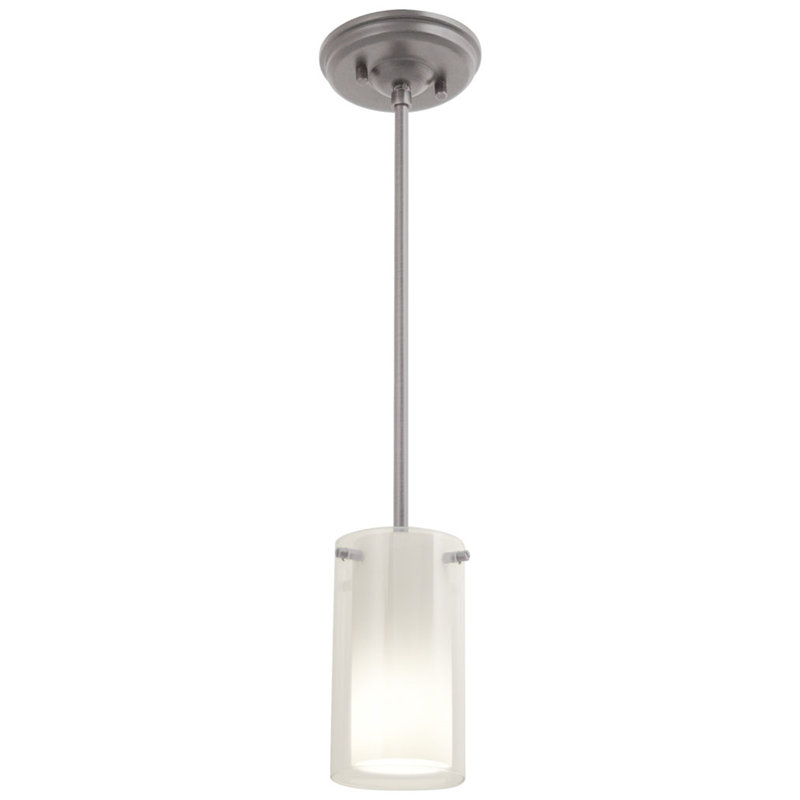 Luminaire suspendu à cylindre simple 1 lumières Sontag, Semi opale, Nickel poli
