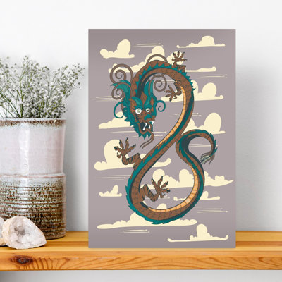Flying Asian Dragon Traditional Abstract Landscape Nature Wall Art