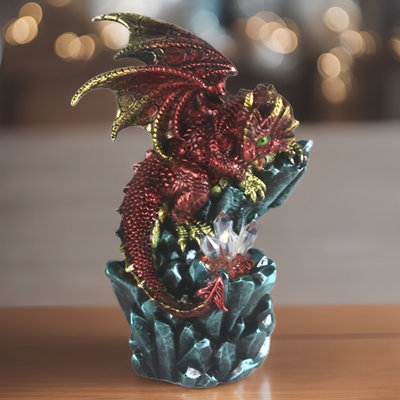 Figurine dragon rouge sur glaçon 6 "H