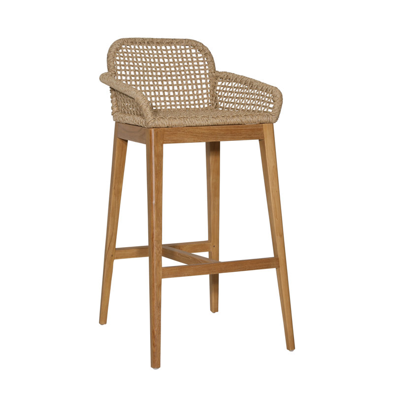 Audra 39" Tall Outdoor Teak Wood Bar Stool, Natural