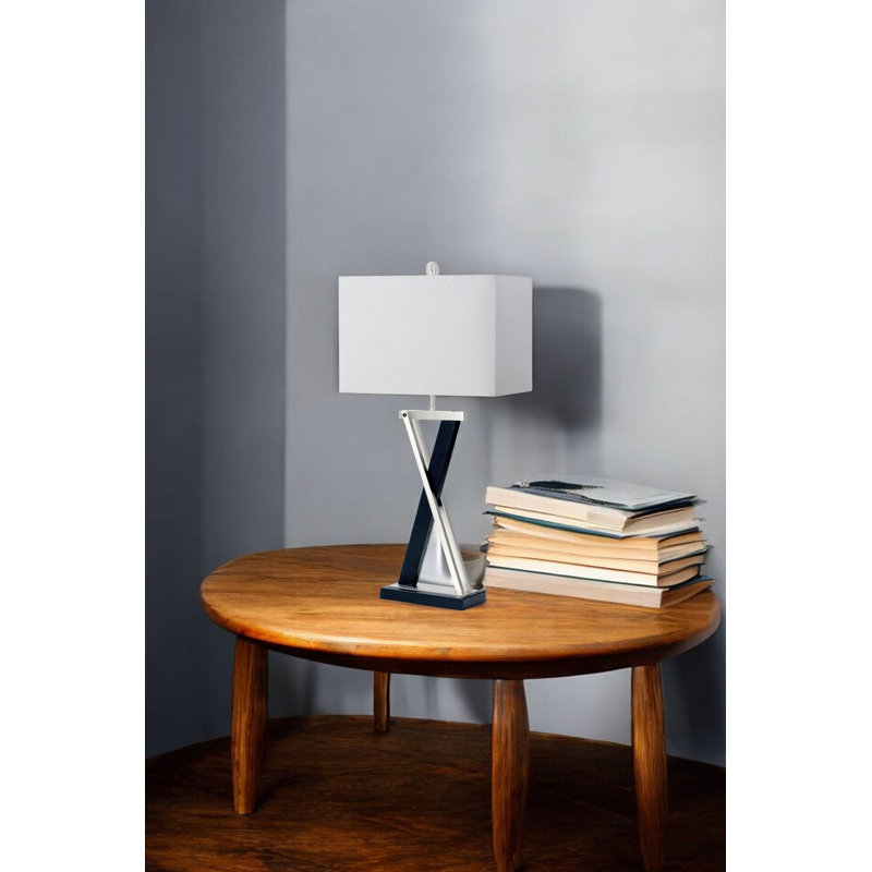 Set of Two 29" Black Metal Table Lamp With White Cone Shade