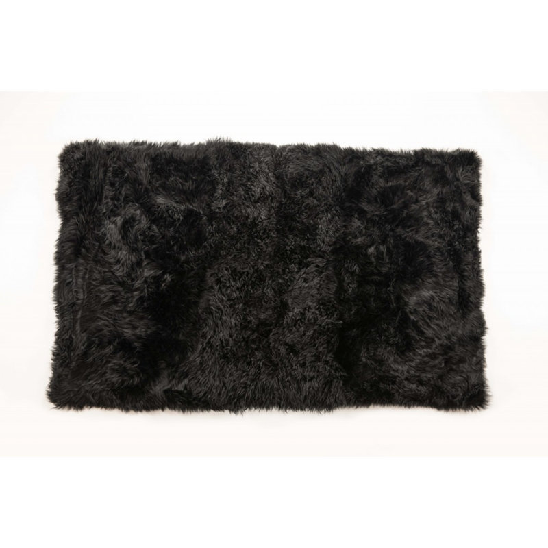 Tapis noir naturel rectangulaire en peau de mouton, Rectangulaire 3 pi x 5 pi