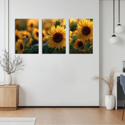 Ensemble de 3 tableaux muraux sur toile à motif floral de tournesol pour la décoration du salon