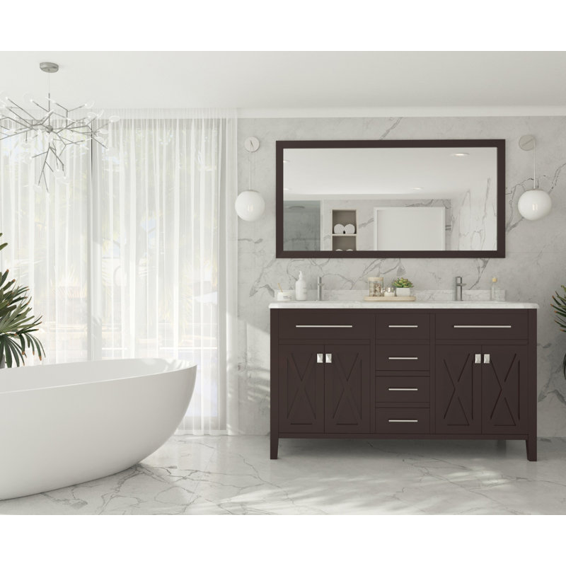 Ensemble de meuble-lavabo double 60 po Vitiello, Brun, Marbre blanc
