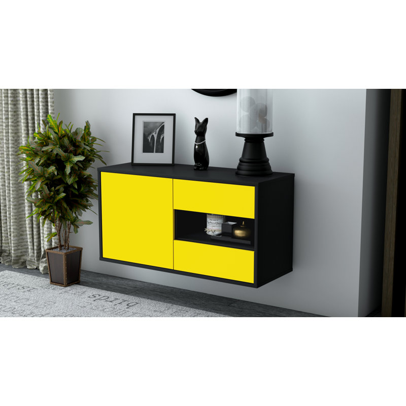 Marling Unfinished Floating TV Stand, Yellow