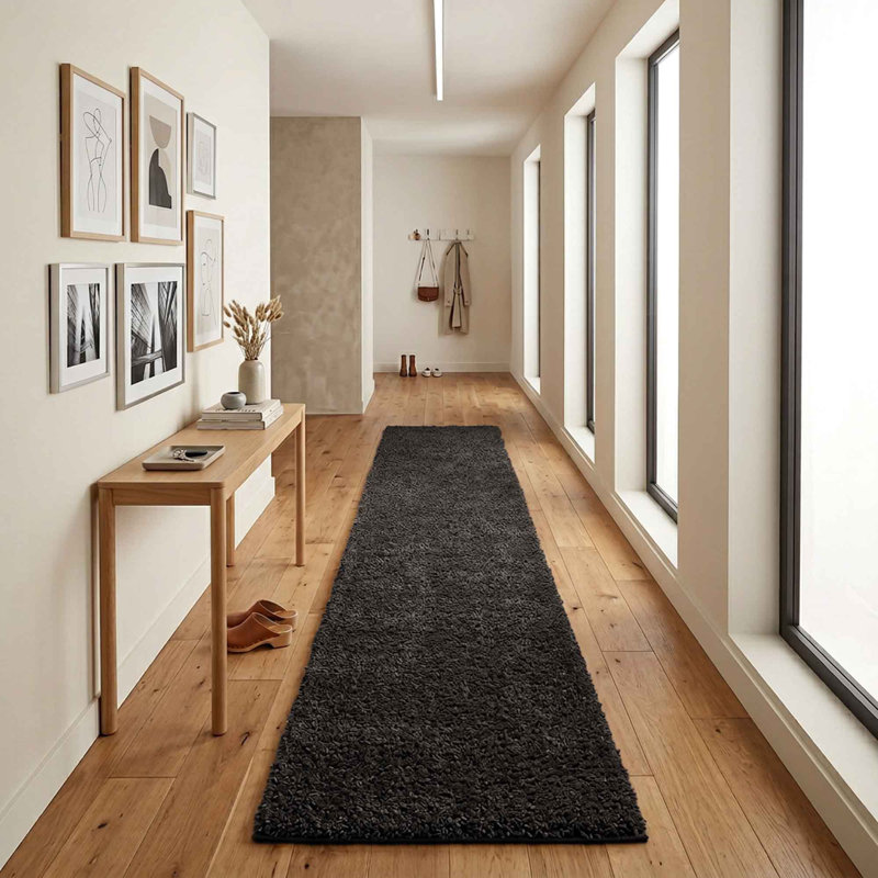 Ainsley Plain Living Room Shaggy Area Rug Modern Soft Pile Polyester Rug, Runner 60 x 220 cm, Brown