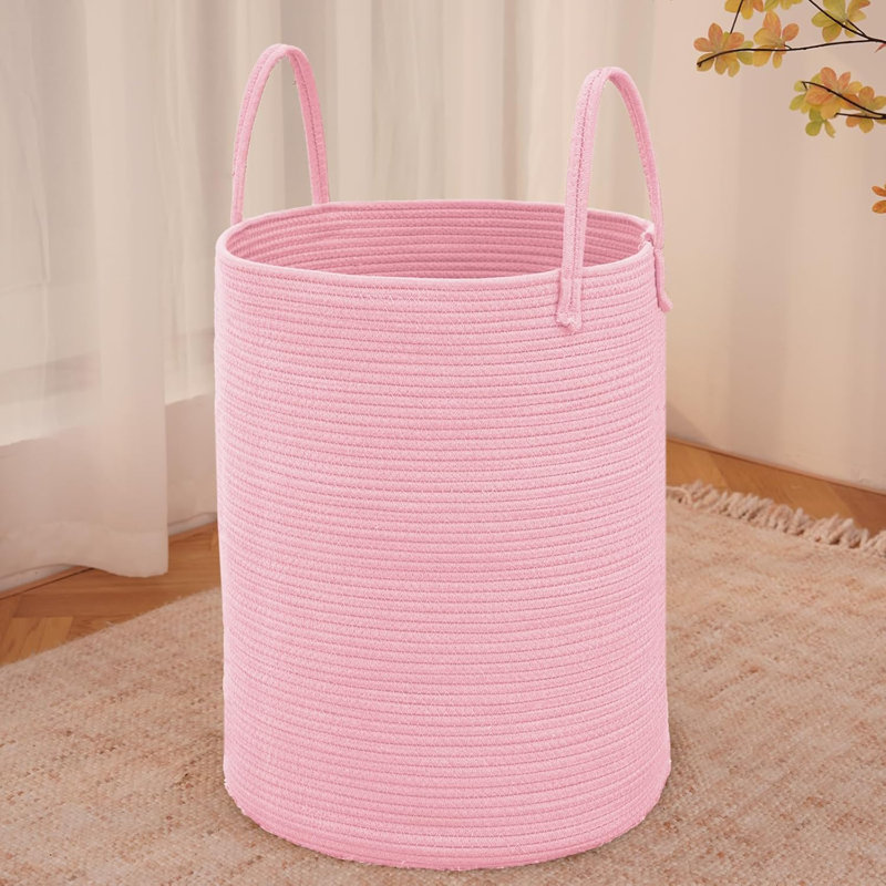 Large Woven Laundry Basket Hamper, Cotton Rope Storage Bin For Blankets, Toys, And Clothes, Decorative Tall Nursery Hamper For Living Room, Bedroom, And Bathroom