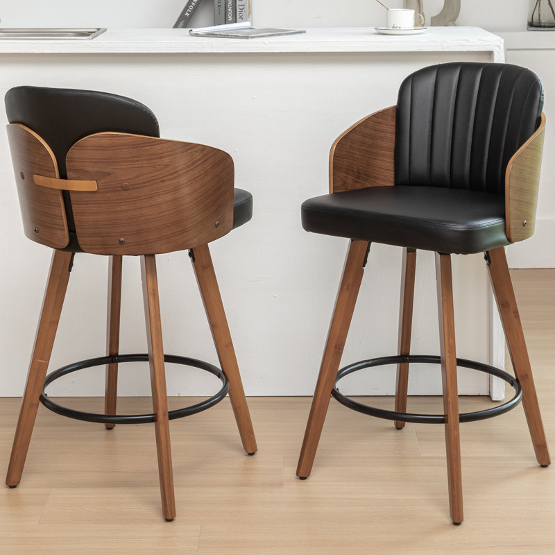 Tabourets pivotants en similicuir Ljubka, Noir, Tabouret de comptoir (siège d'une hauteur de 26,1