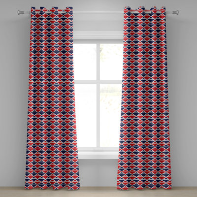 Union Rustic Americana Grommet Curtain Decorative 2-Panel Window Drapes, 50", Red Dark Blue White