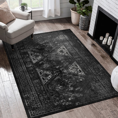 Tapis lavable de 9 x 12 po, antidérapant, antidérapant, à poils courts pour la cuisine, la salle à manger et le salon - doux et lavable à la machine, teinture pour créer une chambre à coucher élégante