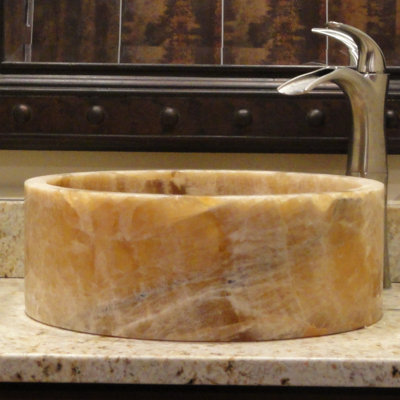 TashMart 16'' Honey Stone Circular Bathroom Sink