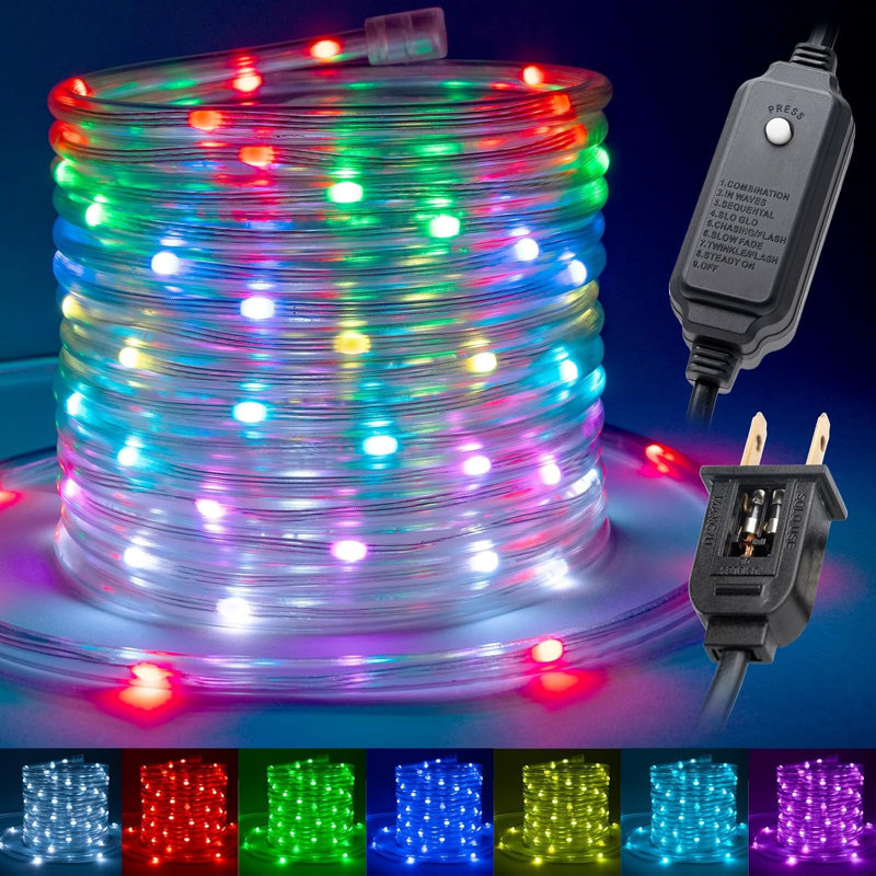 33ft LED Rope Light, 16 Dynamic Color-Changing Mode w/Controller