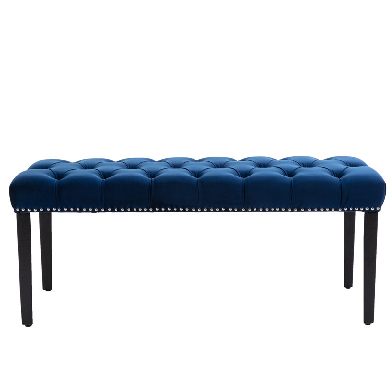 Repose-pieds capitonné en velours bleu, banc d'appoint polyvalent pour entrée, salle à manger, chambre à coucher et salon