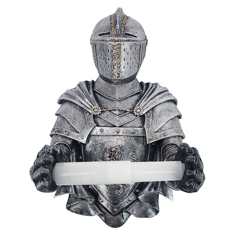 Medieval Knight Silver Resin Wall-Mounted Toilet Paper Holder