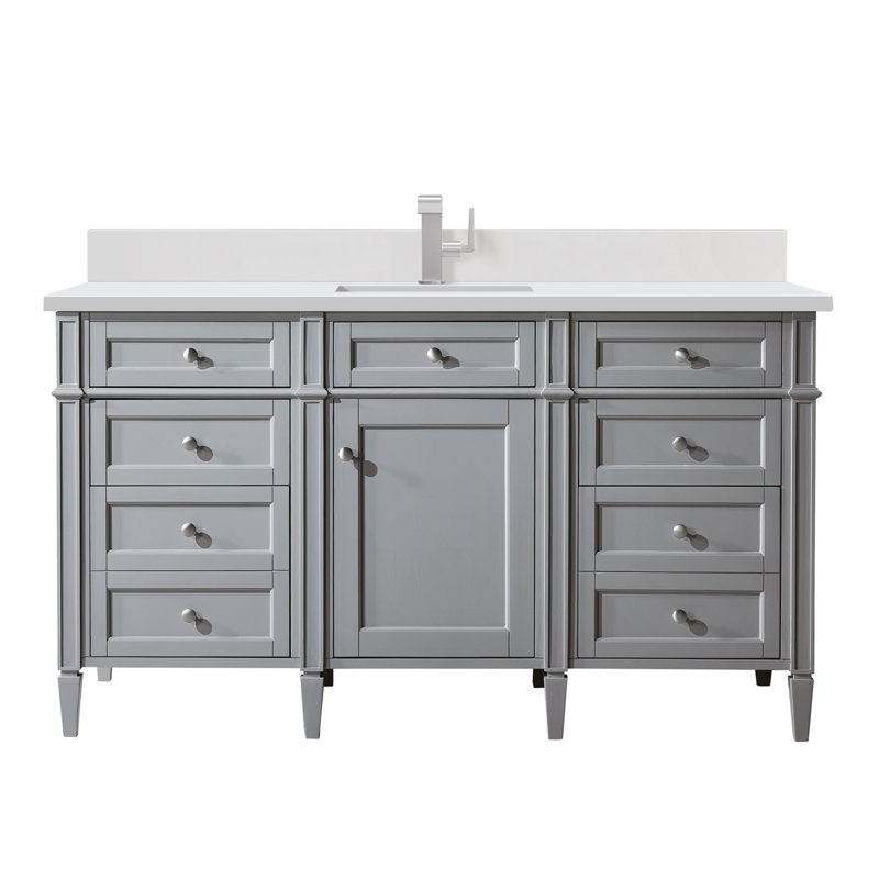 Dussault 60" Single Bathroom Vanity, White Zeus, 8" Widespread, Pecan