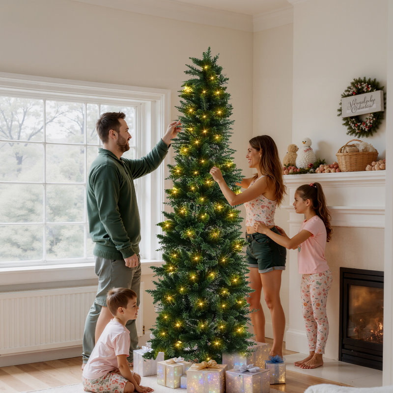 Arbre de Noël pré-éclairé avec lumières incandescentes, vert, H 7,5 pi