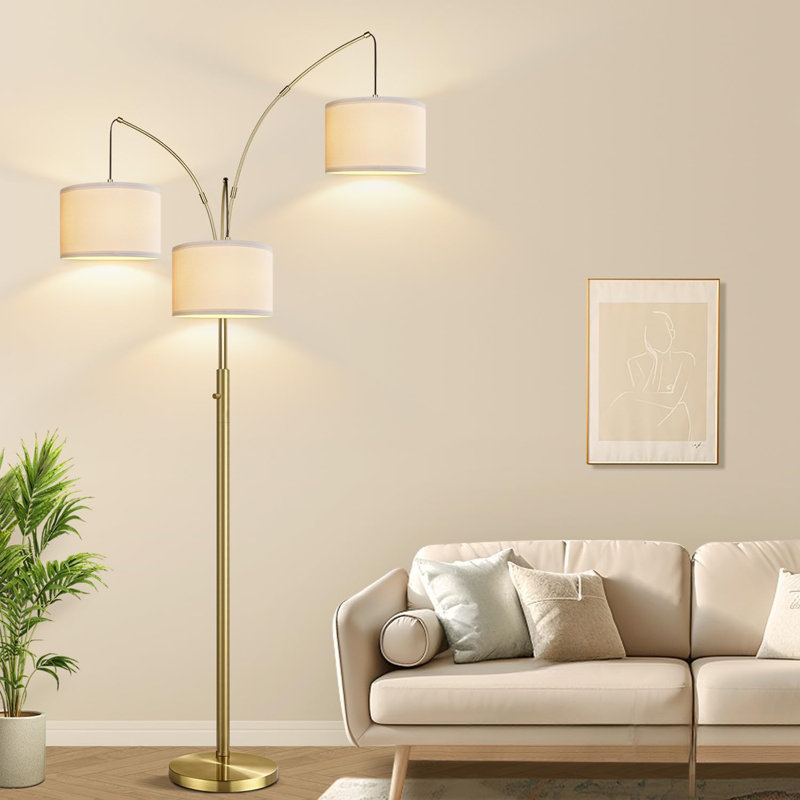 Dimmable 3-Light Floor Lamp With Adjustable Arms, Linen Shades, And Heavy Base For Living Room, Bedroom, Or Office, Includes LED Bulbs