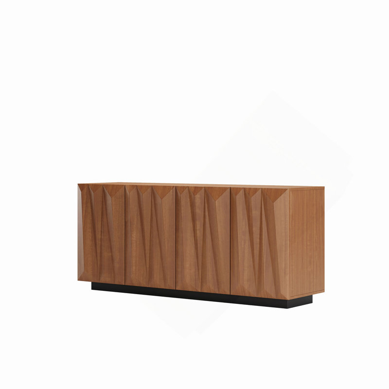 Buffet 60 po Mid-Century avec portes 3D, armoire de rangement pour cuisine avec 4 portes et 2 tablettes, meuble télé pour salon, chambre à coucher