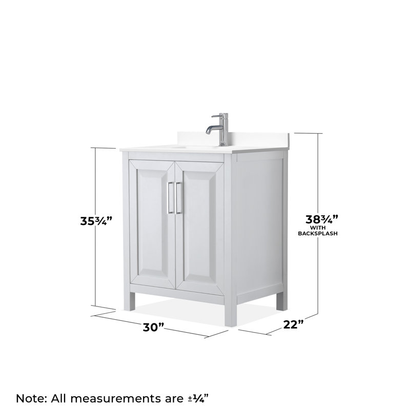 Daria 30'' W Single Vanity, White, White Cultured Marble, Polished Chrome