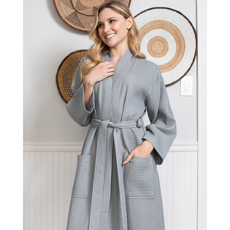 LOTUS LINEN - Peignoir léger en kimono gaufré, gris, S
