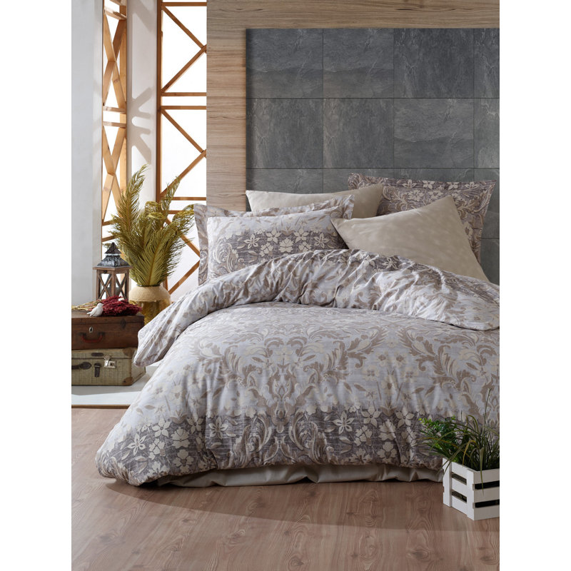 Ensemble de housse de couette 100% coton gris Stainforth, Housse de couette simple + 1 taie d'oreiller 24 po