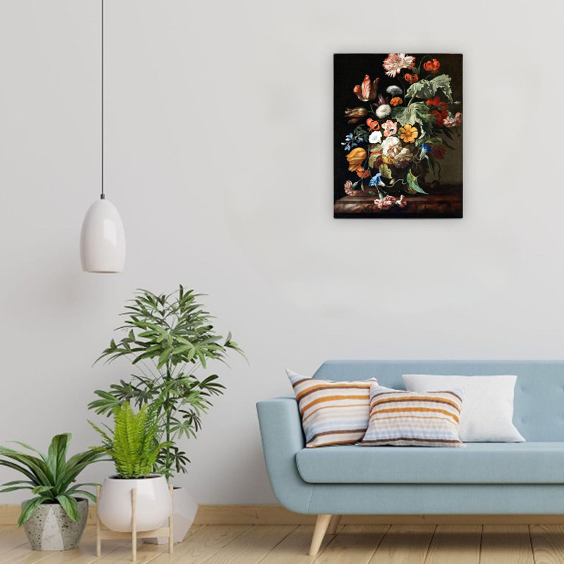 Nature morte avec fleurs, cadre en bois massif, impressions sur support, 24 x 18 pouces, noir