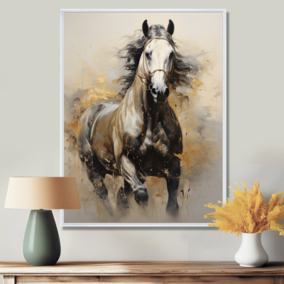 Keavie Beige Horse Golden Equestrian Pointillism - Horse Canvas Print Wall Art