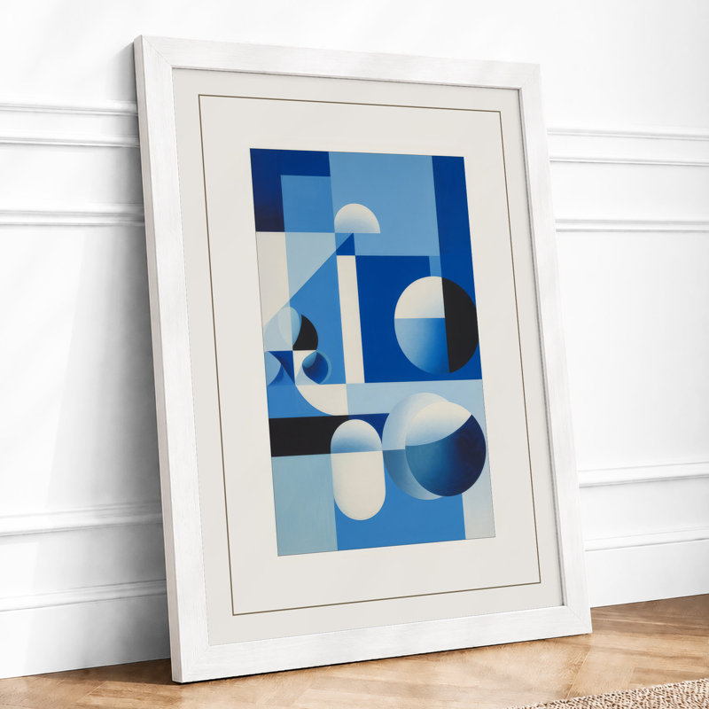 Blue Forms In Balance Geometric - Print, A4 - 29.7 x 21.0 cm, White