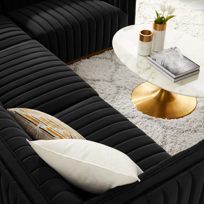 Black and Gold Velvet Tufted 4-Piece Sectional Sofa