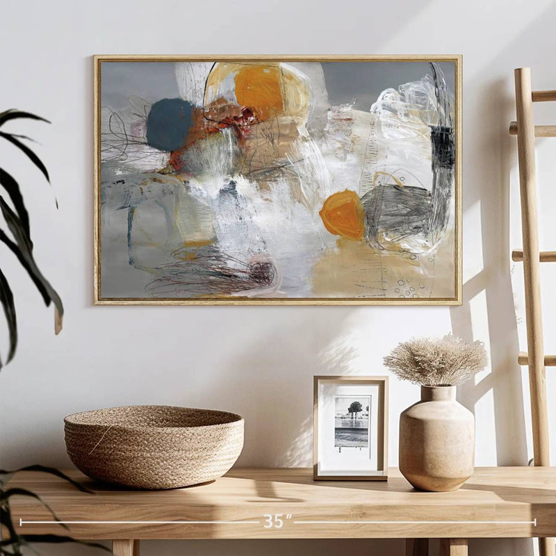 Décollage, 25 po x 17 po, Cadre flottant en bois naturel