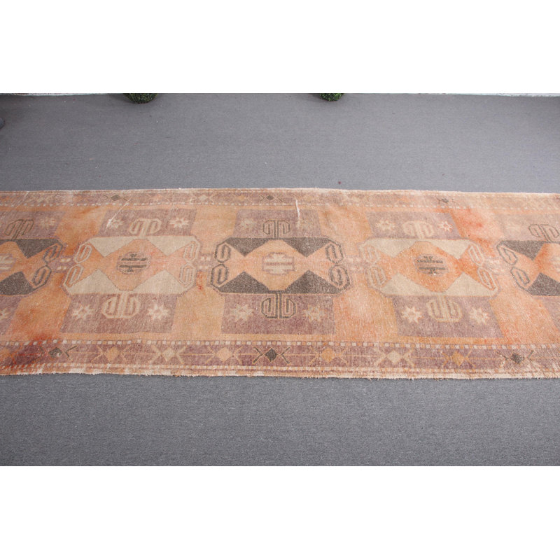 Tapis de couloir antique en laine noué à la main de couleur orange vif pour les couloirs