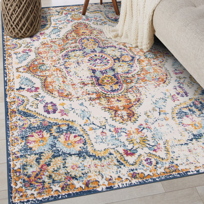 Beverly Oriental Orange/Blue/Cream Area Rug