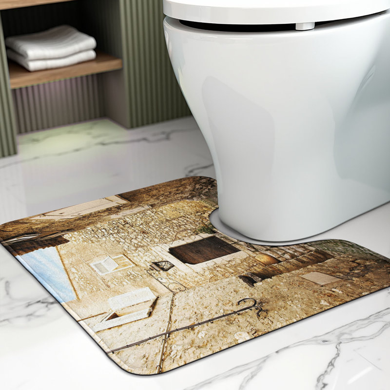  Tapis de salle de bain rétro en U 20 po x 16 po crème