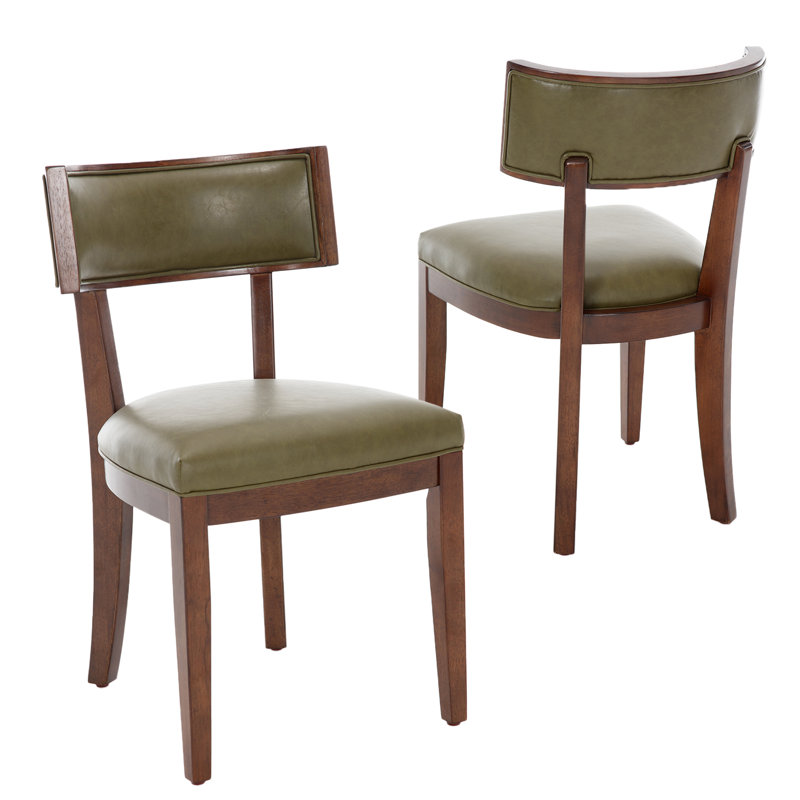 Rustic Upholstered Dining Chairs, Side Chairs With Solid Wood Frames Set Of 2, Green, Brown