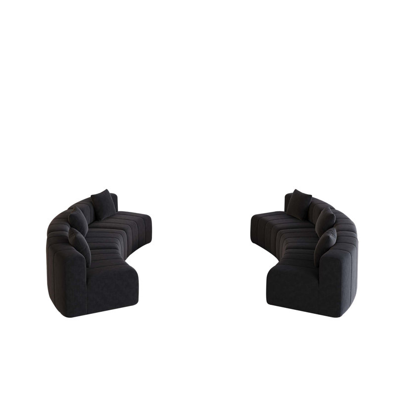 Chenille Curved Boneless Sectional Sofa With 6 Pillows,Curved Symmetrical Modular Semi Circular Sofa Sectional